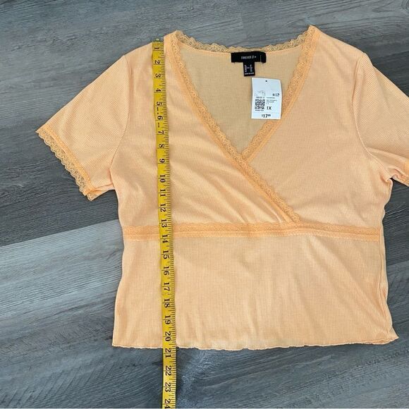 Forever 21 Ribbed Surplice Top Lace Trim Peach Plus 1X - Picture 8 of 11